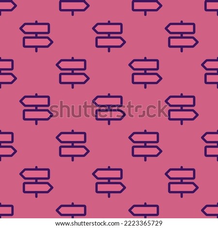 Seamless repeating trail sign outline flat icon pattern, pale violet-red and persian indigo color. Background for selfie.