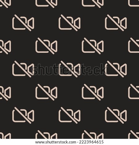 Seamless repeating videocam off outline flat icon pattern, dark jungle green and desert sand color. Backround for motivational quites.