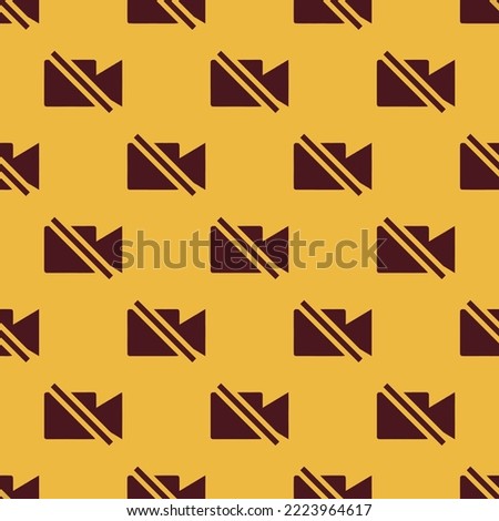 Seamless repeating videocam off sharp flat icon pattern, meat brown and dark sienna color. Design for notes.