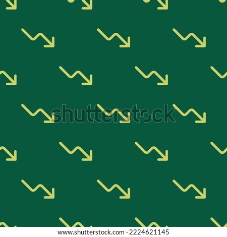 Seamless repeating trending down outline flat icon pattern, sacramento state green and hansa yellow color. Background for quotes.
