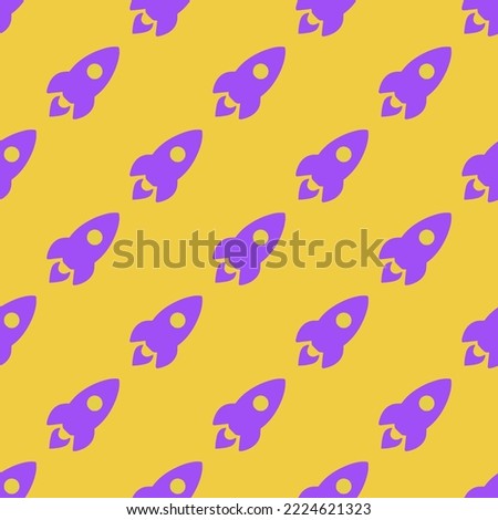 Seamless repeating rocket sharp flat icon pattern, sandstorm and lavender indigo color. Background for selfie.
