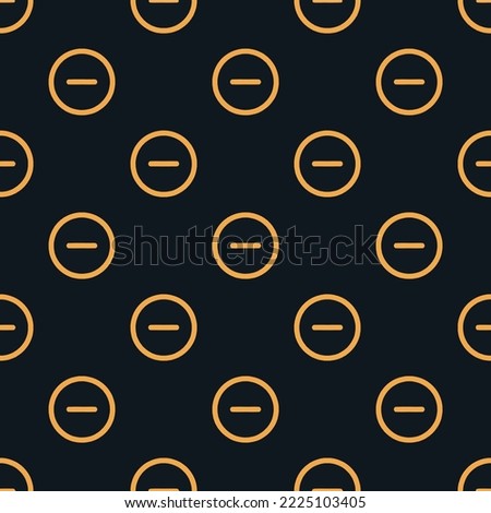 Seamless repeating remove circle outline flat icon pattern, dark jungle green and yellow orange color. Background for website.