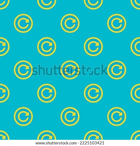 Seamless repeating reload circle outline flat icon pattern, dark turquoise and banana yellow color. Background for website.