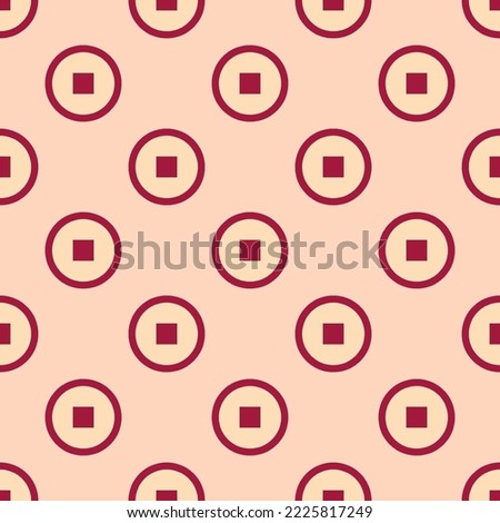 Seamless repeating play stop o flat icon pattern, peach puff and deep carmine color. Background for presentation.
