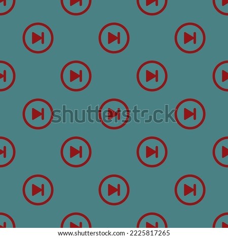 Seamless repeating play skip forward circle outline flat icon pattern, teal blue and ruby red color. Design for brochure cover.