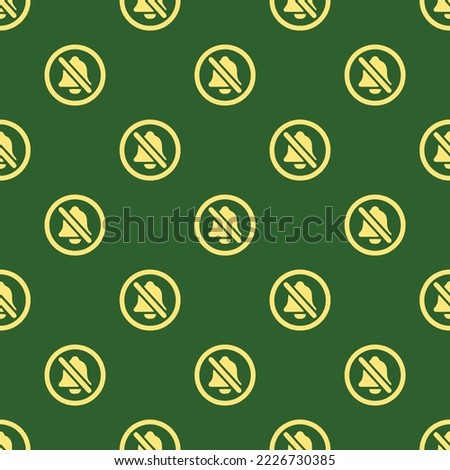 Seamless repeating notifications off circle outline flat icon pattern, hunter green and mellow yellow color. Design for announcement.