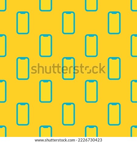 Seamless repeating phone portrait outline flat icon pattern, banana yellow and dark turquoise color. Design for wrapping paper.