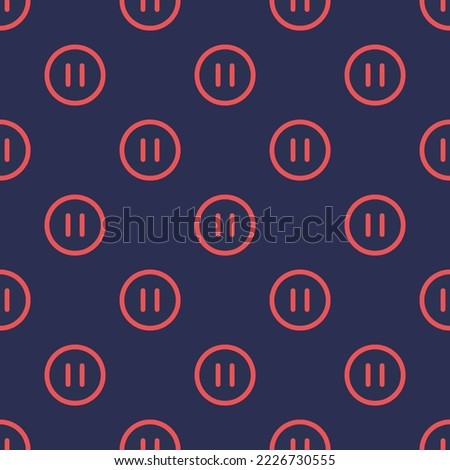 Seamless repeating pause circle outline flat icon pattern, charcoal and red-orange color. Background for story.