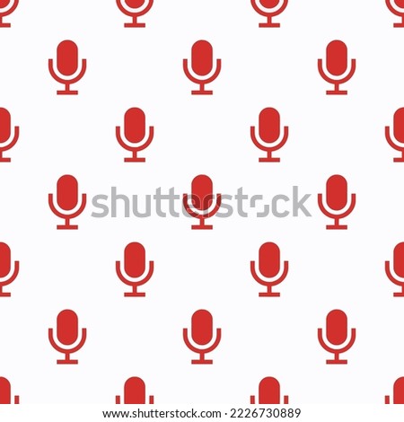 Seamless repeating mic sharp flat icon pattern, white smoke and persian red color. Background for news report.