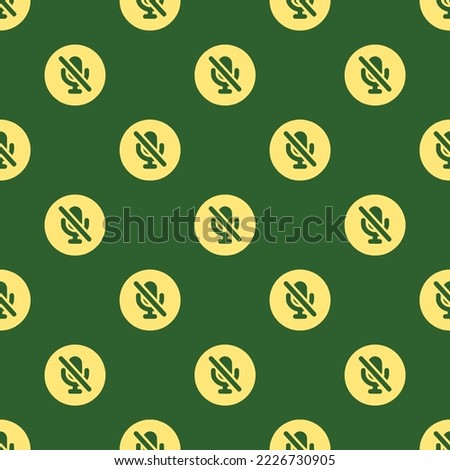 Seamless repeating mic off circle flat icon pattern, hunter green and mellow yellow color. Background for kitchen.