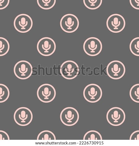 Seamless repeating mic circle outline flat icon pattern, dim gray and unbleached silk color. Two color background.