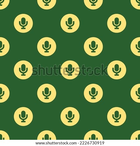 Seamless repeating mic circle sharp flat icon pattern, hunter green and mellow yellow color. Background for business card.