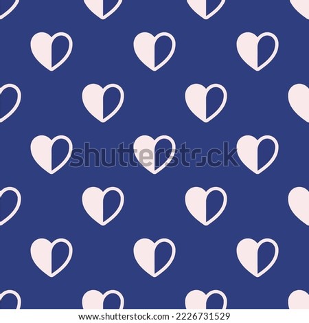 Seamless repeating heart half outline flat icon pattern, st. patrick's blue and linen color. Background for logo design.