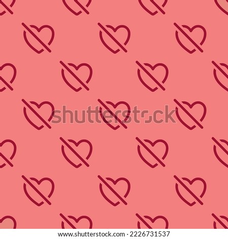 Seamless repeating heart dislike outline flat icon pattern, light coral and vivid burgundy color. Design for wrapping paper.