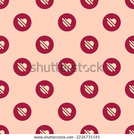 Seamless repeating heart dislike circle sharp flat icon pattern, peach puff and deep carmine color. Background for music sheet.