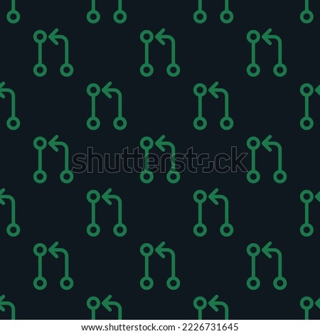 Seamless repeating git pull request outline flat icon pattern, dark jungle green and dark spring green color. Two color background.