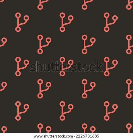 Seamless repeating git branch outline flat icon pattern, black leather jacket and terra cotta color. Backgorund for tablet.