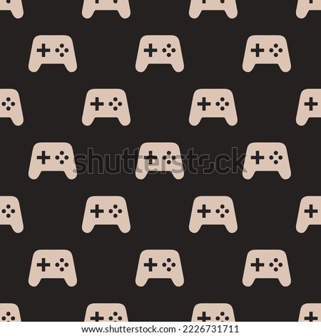 Seamless repeating game controller sharp flat icon pattern, dark jungle green and desert sand color. Design for wrapping paper or postcard.