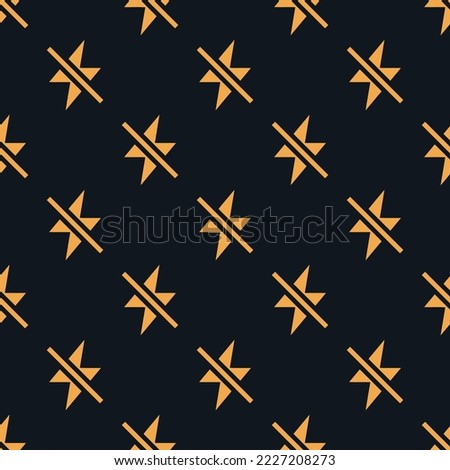 Seamless repeating flash off sharp flat icon pattern, dark jungle green and yellow orange color. Design for wrapping paper or postcard.