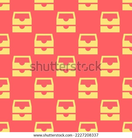 Seamless repeating file tray stacked sharp flat icon pattern, pastel red and mellow yellow color. Design for wrapping paper or postcard.