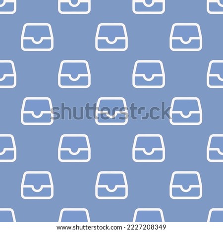 Seamless repeating file tray outline flat icon pattern, dark pastel blue and white smoke color. Design for wrapping paper or postcard.