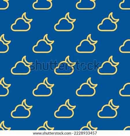 Seamless repeating cloudy night outline flat icon pattern, usafa blue and stil de grain yellow color. Design for wrapping paper or postcard.
