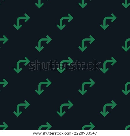 Seamless repeating corner double left down flat icon pattern, dark jungle green and dark spring green color. Design for wrapping paper or postcard.