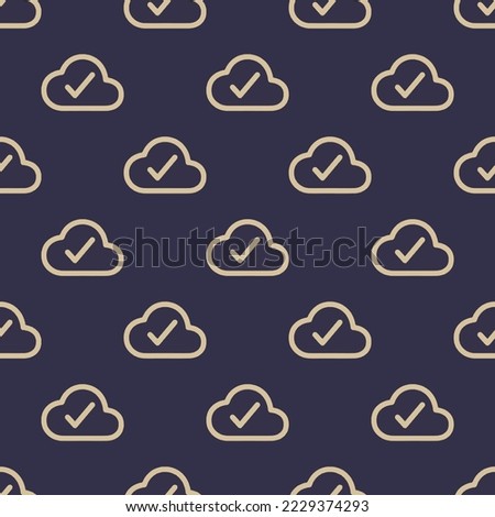 Seamless repeating cloud done outline flat icon pattern, onyx and tan color. Design for wrapping paper or postcard.