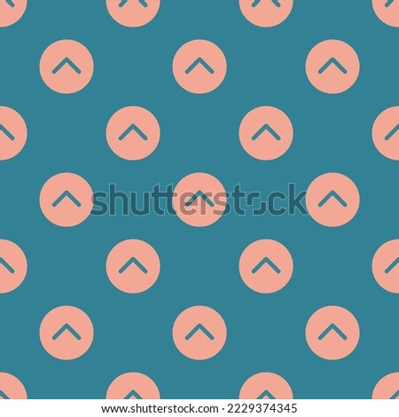 Seamless repeating chevron up circle flat icon pattern, teal blue and light salmon pink color. Design for wrapping paper or postcard.