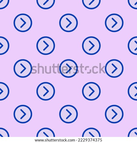 Seamless repeating chevron forward circle outline flat icon pattern, pale lavender and royal azure color. Design for wrapping paper or postcard.