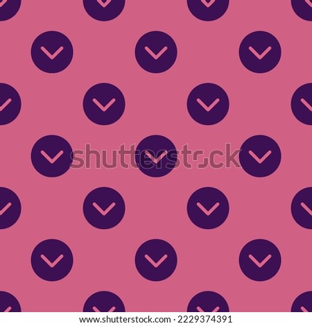 Seamless repeating chevron down circle flat icon pattern, blush and persian indigo color. Design for wrapping paper or postcard.