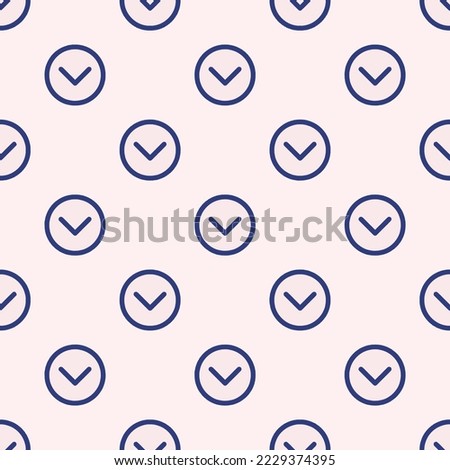 Seamless repeating chevron down circle outline flat icon pattern, linen and st. patrick's blue color. Design for wrapping paper or postcard.