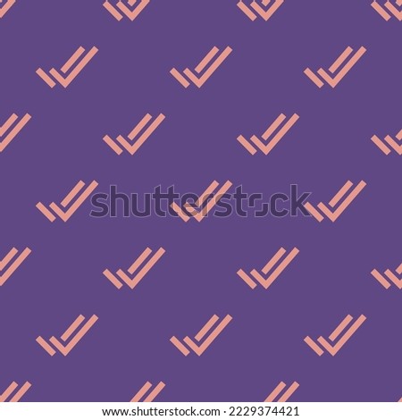 Seamless repeating checkmark done sharp flat icon pattern, dark lavender and ruddy pink color. Design for wrapping paper or postcard.