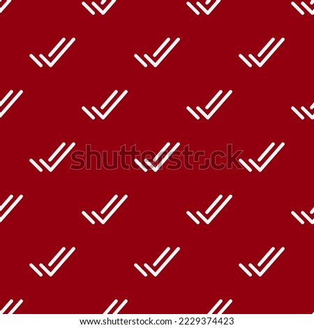Seamless repeating checkmark done outline flat icon pattern, carmine and white smoke color. Design for wrapping paper or postcard.