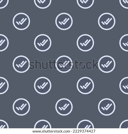 Seamless repeating checkmark done circle outline flat icon pattern, stormcloud and lavender (web) color. Design for wrapping paper or postcard.