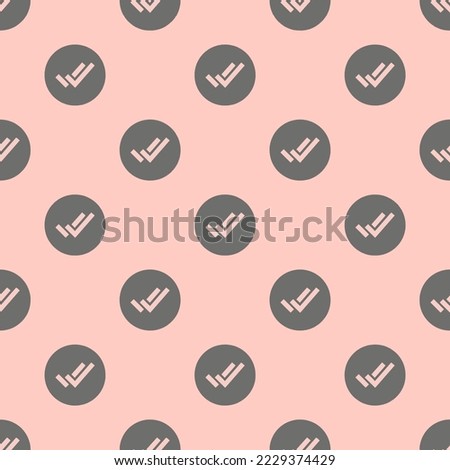 Seamless repeating checkmark done circle sharp flat icon pattern, unbleached silk and dim gray color. Design for wrapping paper or postcard.