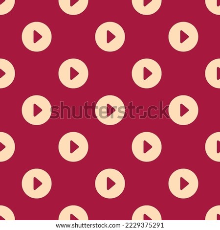 Seamless repeating caret forward circle flat icon pattern, deep carmine and peach puff color. Design for wrapping paper or postcard.