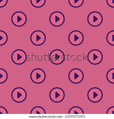 Seamless repeating caret forward circle outline flat icon pattern, pale violet-red and persian indigo color. Design for wrapping paper or postcard.