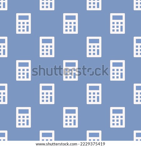 Seamless repeating calculator sharp flat icon pattern, dark pastel blue and white smoke color. Design for wrapping paper or postcard.