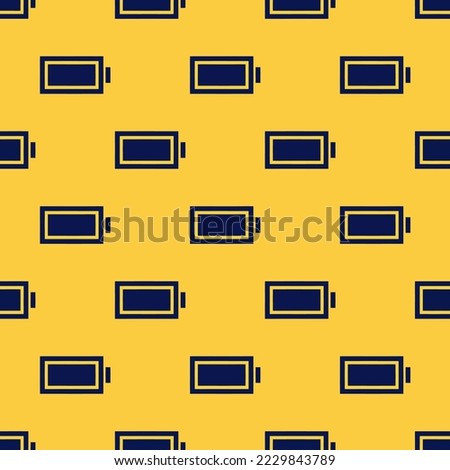 Seamless repeating battery full sharp flat icon pattern, sandstorm and oxford blue color. Design for wrapping paper or postcard.