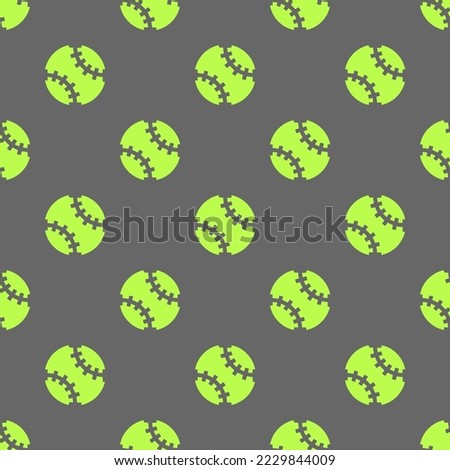 Seamless repeating baseball sharp flat icon pattern, dim gray and inchworm color. Design for wrapping paper or postcard.
