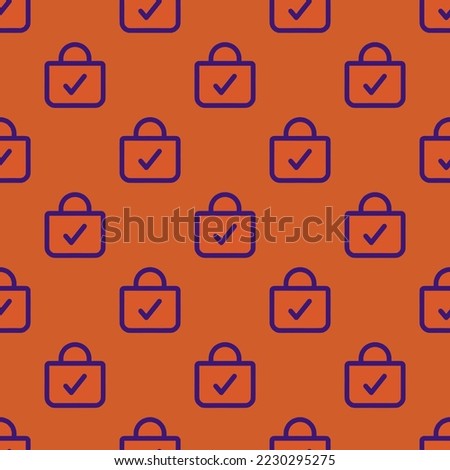 Seamless repeating bag check outline flat icon pattern, flame and persian indigo color. Design for wrapping paper or postcard.
