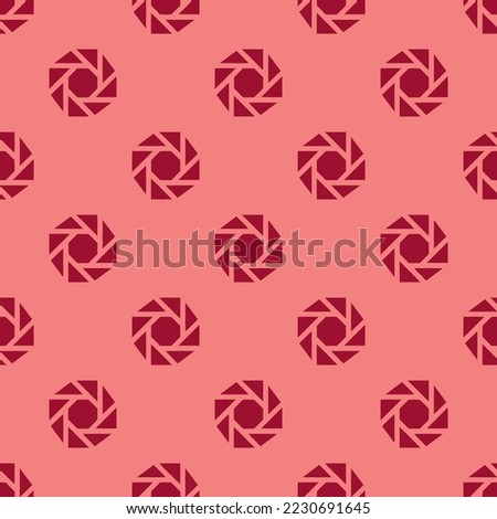 Seamless repeating aperture sharp flat icon pattern, light coral and vivid burgundy color. Design for wrapping paper or postcard.