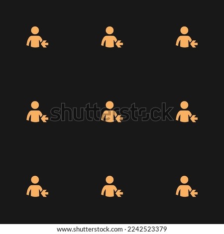 Seamless repeating tiling people arrow left flat icon pattern of licorice and rajah color. Background for business card.