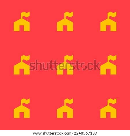 Seamless repeating tiling ranger station  flat icon pattern of coral red and golden poppy color. Background for anniversary postcard.
