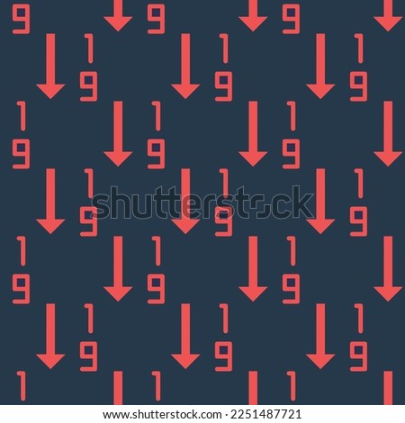 Seamless repeating tiling sort numeric asc flat icon pattern of charcoal and red-orange color. Background for home screen.