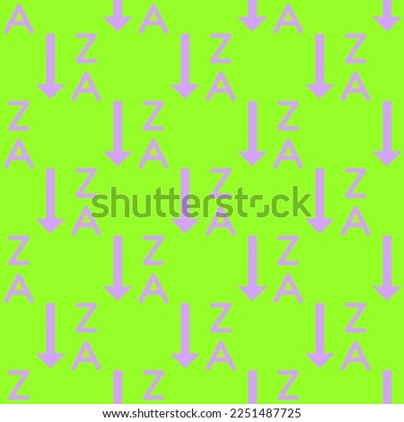 Seamless repeating tiling sort alpha desc flat icon pattern of green-yellow and mauve color. Background for home screen.