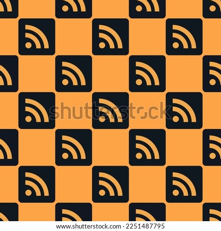 Seamless repeating tiling rss flat icon pattern of yellow orange and dark jungle green color. Design for birthday party banner.