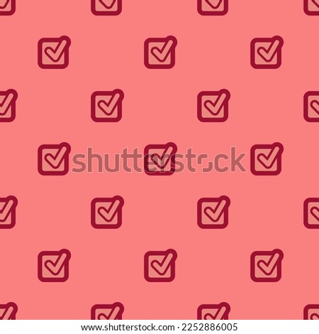 Seamless repeating tiling input checked outline flat icon pattern of light coral and vivid burgundy color. Design for brochure cover.