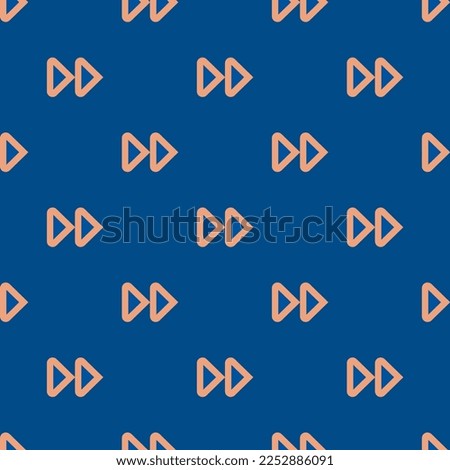 Seamless repeating tiling media fast forward outline flat icon pattern of usafa blue and dark salmon color. Design for pizza box.